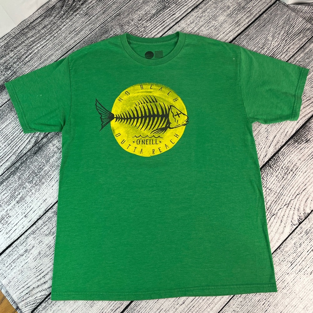 O’Neill Green and Yellow Fish Bones Skeleton Tee
